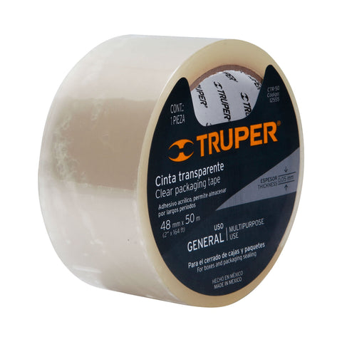 Cinta de empaque 48 mm x 50 m transparente, Truper | CTR-50 | 12555