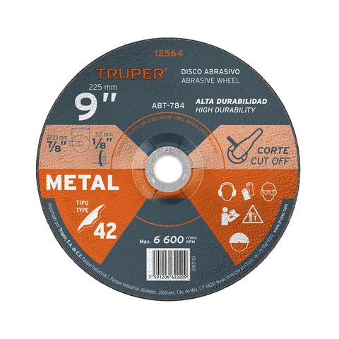 Disco Tipo 42 de 9' x 3.2 mm para corte de metal, Truper | ABT-784 | 12564