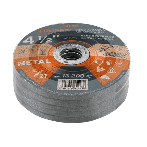 Disco Tipo 27 de 4-1/2' x 6.4 mm para desbaste de metal | ABT-774 | 12565