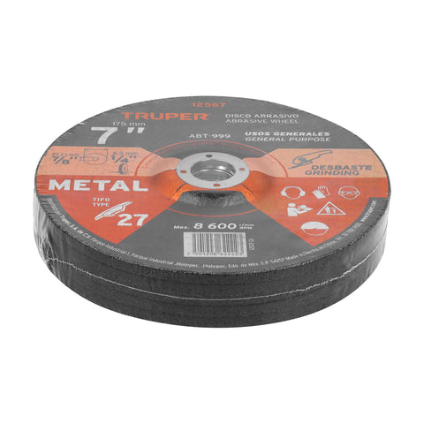 Disco Tipo 27 de 7' x 6.4 mm para desbaste de metal, Truper | ABT-999 | 12567