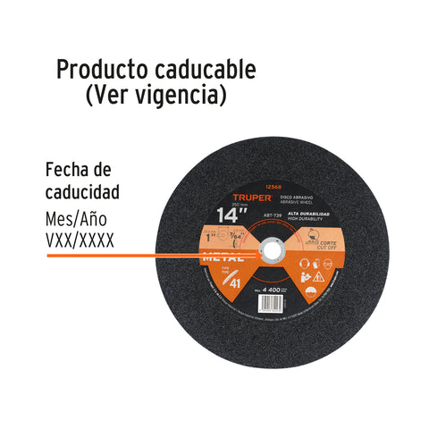 Disco Tipo 41 de 14' x 3.1 mm para corte de metal, TRUPER | ABT-739 | 12568