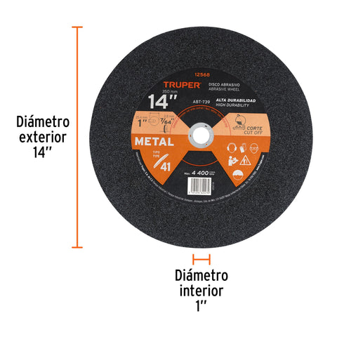 Disco Tipo 41 de 14' x 3.1 mm para corte de metal, TRUPER | ABT-739 | 12568