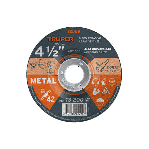 Disco Tipo 42 de 4-1/2' x 3.2 mm para corte de metal, Truper | ABT-556 | 12569