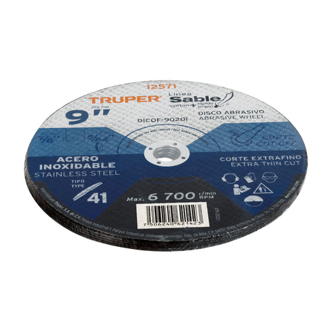 Disco Tipo 41 de 9' x 2 mm corte fino acero inox, Sable | DICOF-9020I | 12571