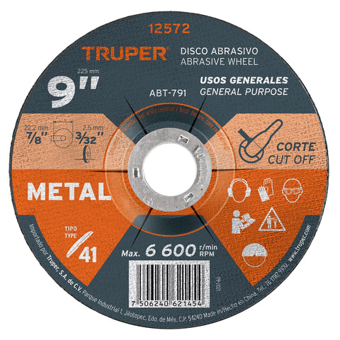 Disco de 9' para corte de metal, tipo 41, Truper | ABT-791 | 12572