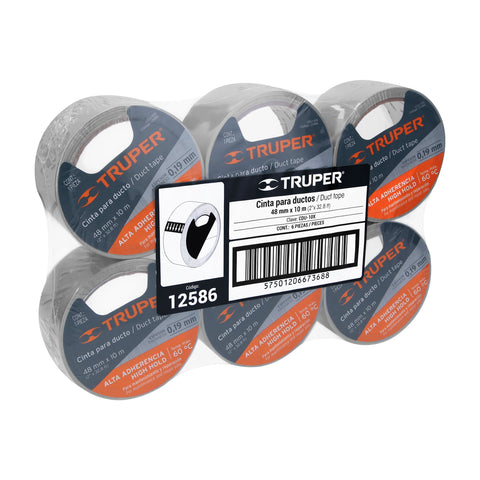 Cinta para ducto 10m x 48mm, espesor 0.19mm, Truper | CDU-10X | 12586