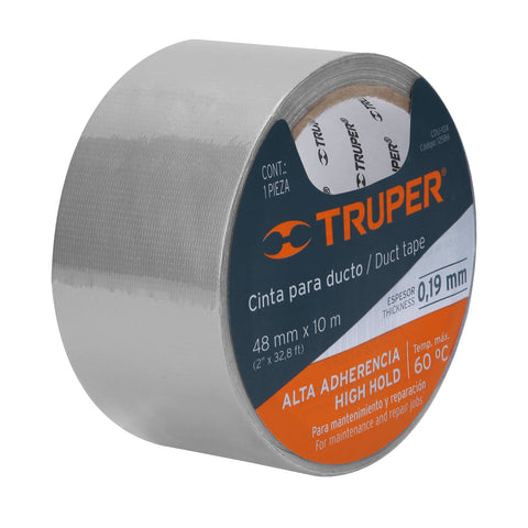 Cinta para ducto 10m x 48mm, espesor 0.19mm, Truper | CDU-10X | 12586