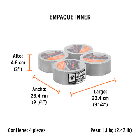 Cinta para ducto 30m x 48mm, espesor 0.19mm, Truper | CDU-30X | 12587