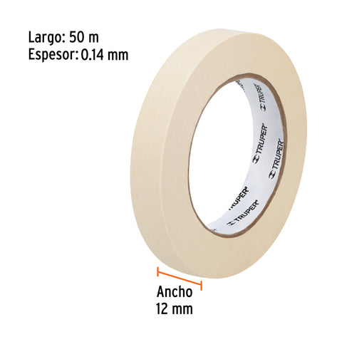 Cinta masking tape de 1/2' x 50 m, Truper | MSK-1/2 | 12589