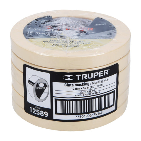 Cinta masking tape de 1/2' x 50 m, Truper | MSK-1/2 | 12589