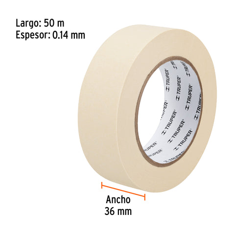 Cinta masking tape de 1-1/2' x 50 m, Truper | MSK-1-1/2 | 12592