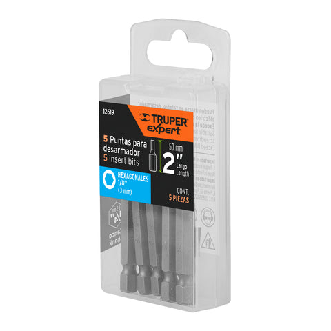 Estuche con 5 puntas hexagonales de 1/8mm largo 2', Expert | PUDE-7212 | 12619