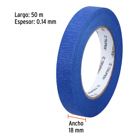 Cinta masking tape azul de 3/4' x 50 m para pintor, Truper | MSK-3/4A | 12621