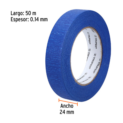 Cinta masking tape azul de 1' x 50 m para pintor, Truper | MSK-1A | 12622