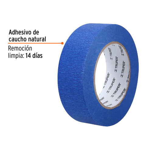 Cinta masking tape azul de 1-1/2' x 50 m para pintor, Truper | MSK-1-1/2A | 12623