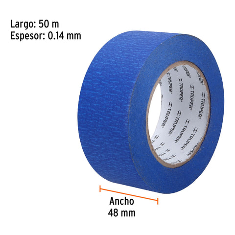 Cinta masking tape azul de 2' x 50 m para pintor, Truper | MSK-2A | 12624
