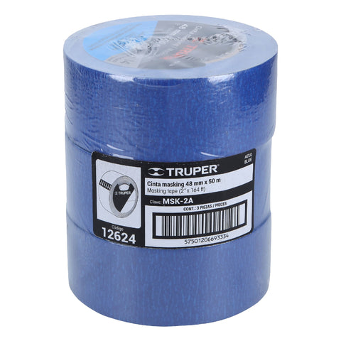 Cinta masking tape azul de 2' x 50 m para pintor, Truper | MSK-2A | 12624