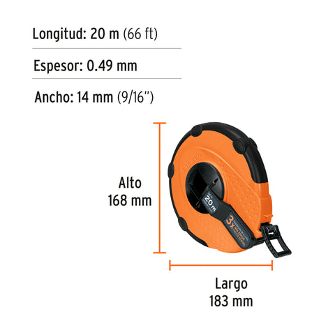 Cinta métrica larga 20m fibra de vidrio, carcasa plástica | TP20ME | 12638