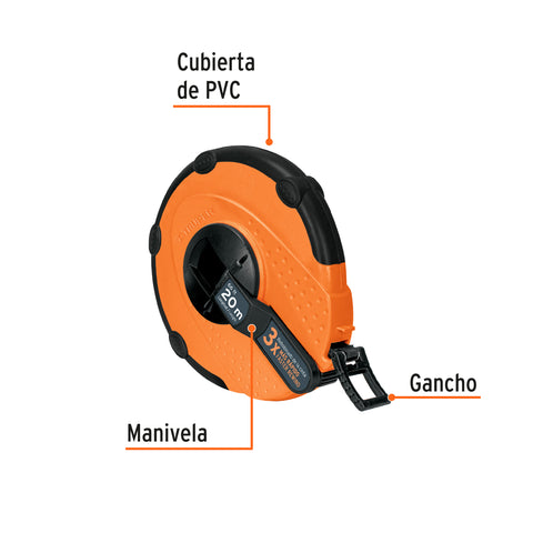 Cinta métrica larga 20m fibra de vidrio, carcasa plástica | TP20ME | 12638