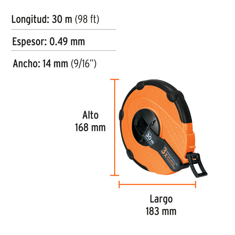 Cinta métrica larga 30m fibra de vidrio, carcasa plástica | TP30ME | 12639