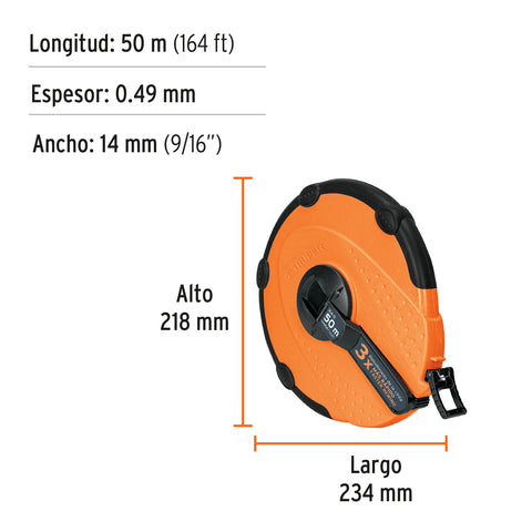 Cinta métrica larga 50m fibra de vidrio, carcasa plástica | TP50ME | 12640