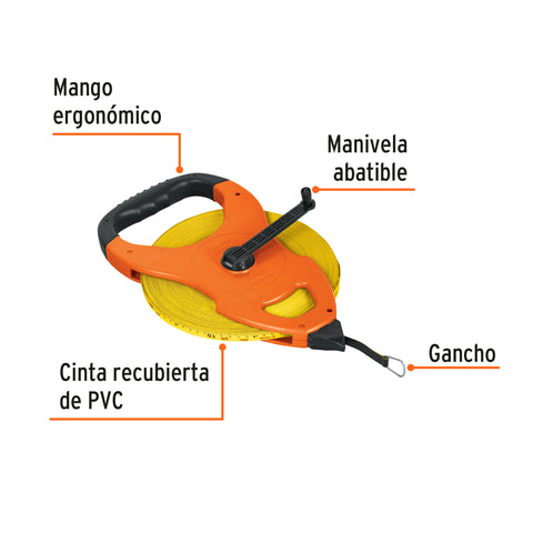 Cinta métrica larga 100m fibra de vidrio, tipo cruceta | TFC-100ME | 12645