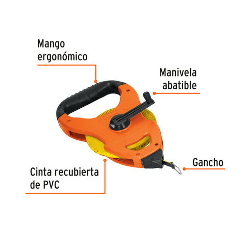 Cinta métrica larga 30m fibra de vidrio, tipo cruceta | TFC-30ME | 12646
