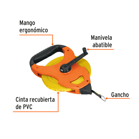 Cinta métrica larga 50m fibra de vidrio, tipo cruceta | TFC-50ME | 12647