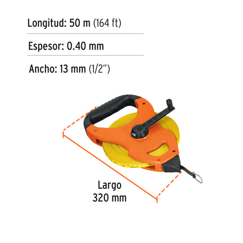 Cinta métrica larga 50m fibra de vidrio, tipo cruceta | TFC-50ME | 12647