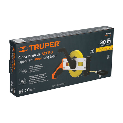 Cinta métrica larga 30 m, metálica, tipo cruceta, TRUPER | CRUCE-30 | 12648