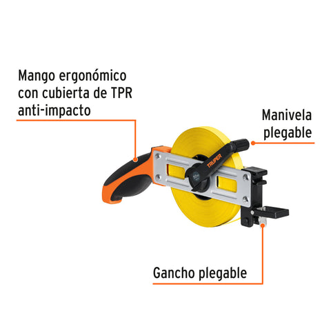 Cinta métrica larga 50 m, metálica, tipo cruceta, TRUPER | CRUCE-50 | 12649