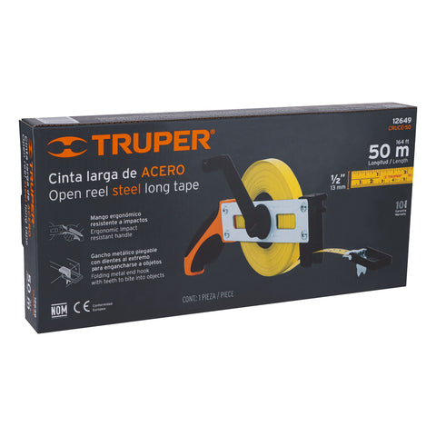 Cinta métrica larga 50 m, metálica, tipo cruceta, TRUPER | CRUCE-50 | 12649