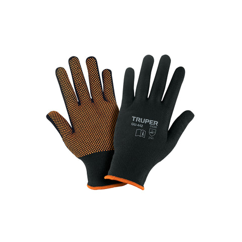 Guantes de poliéster con puntos de PVC en palma, M, TRUPER | GU-442 | 12651