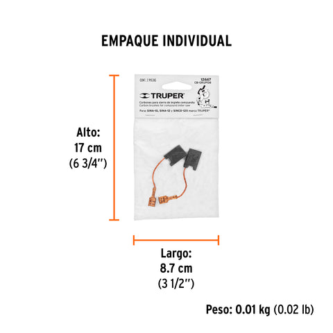 Bolsa con 2 carbones d/repuesto p/sierras ingl Grupo8,TRUPER | CB-GRUPO8 | 12667