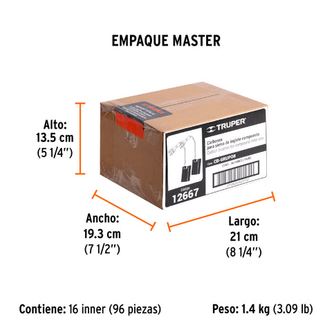 Bolsa con 2 carbones d/repuesto p/sierras ingl Grupo8,TRUPER | CB-GRUPO8 | 12667