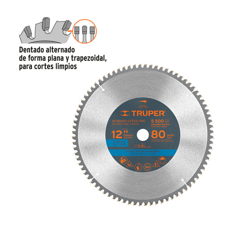 Disco sierra 12' para aluminio, 80 dientes centro 1', Truper | ST-1280A | 12685