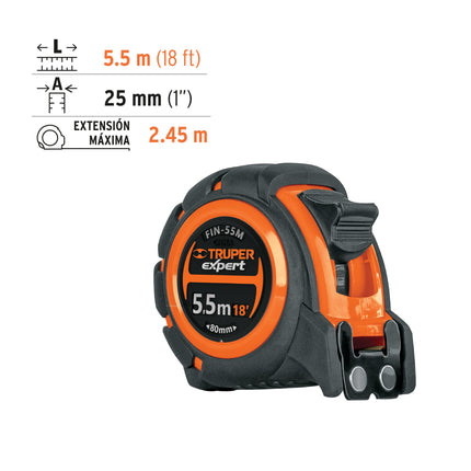 Flexómetro industrial contra impactos 5.5 m cinta 25 mm | FIN-55M | 12695