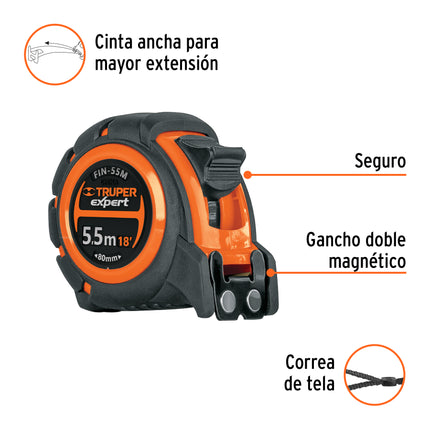 Flexómetro industrial contra impactos 5.5 m cinta 25 mm | FIN-55M | 12695