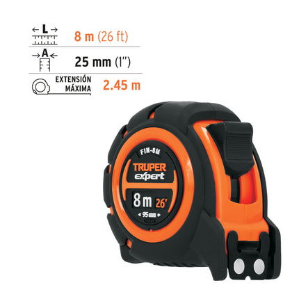 Flexómetro industrial contra impactos 8 m cinta 25 mm | FIN-8M | 12696