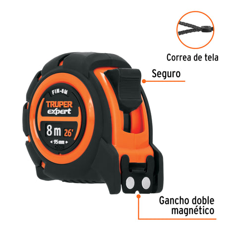 Flexómetro industrial contra impactos 8 m cinta 25 mm | FIN-8M | 12696