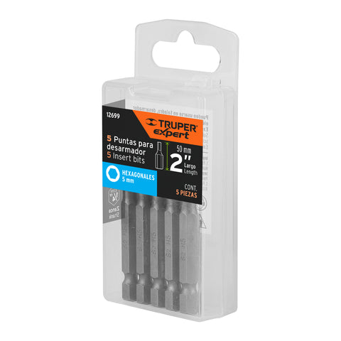 Estuche con 5 puntas hexagonales de 5 mm largo 2', Expert | PUDE-7205 | 12699