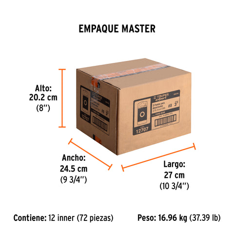 Estuche con 3 puntas bristol M8 largo 3', Truper Expert | PUDE-8208 | 12707