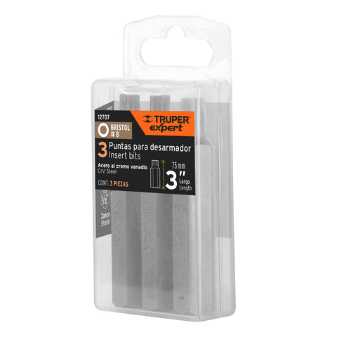 Estuche con 3 puntas bristol M8 largo 3', Truper Expert | PUDE-8208 | 12707
