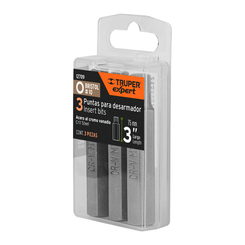 Estuche con 3 puntas bristol M10 largo 3', Truper Expert | PUDE-8210 | 12709