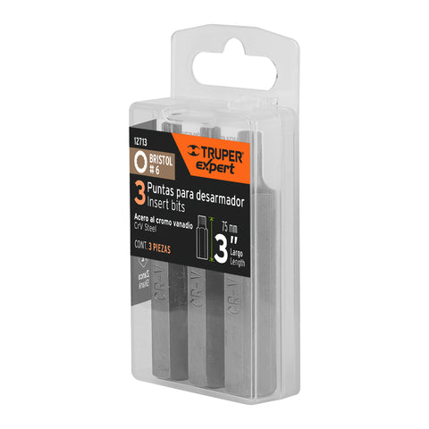 Estuche con 3 puntas bristol M6 largo 3', Truper Expert | PUDE-8206 | 12713