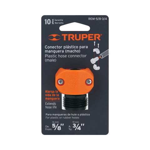 Conector 5/8'-3/4' macho de ABS para manguera, Truper | REM-5/8-3/4 | 12716