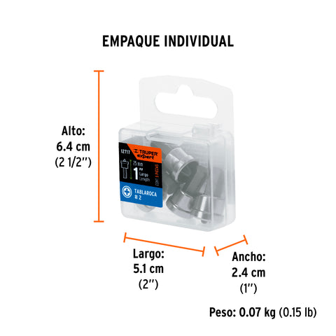 Estuche con 5 puntas cruz PH2 muro de yeso largo 1', Expert | PUDE-1205 | 12717