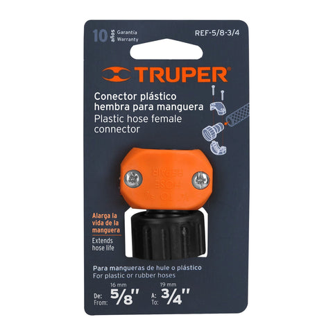 Conector 5/8'-3/4' hembra de ABS para manguera, Truper | REF-5/8-3/4 | 12718
