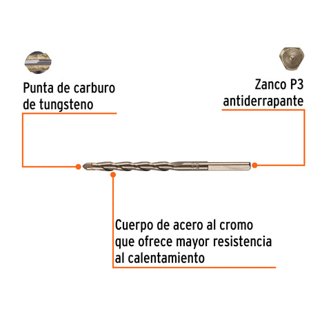 Broca para concreto de 1/4 x 4' en blíster, TRUPER | BCT-1/4X4-B | 12754