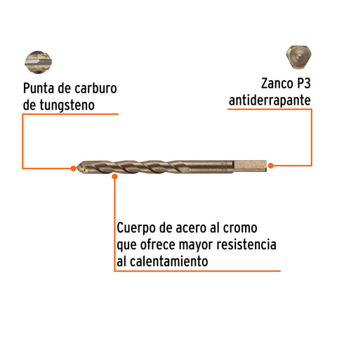 Broca para concreto de 1/2 x 6' en blíster, TRUPER | BCT-1/2X6-B | 12760